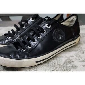 Armani Jeans Shoes Women's Size 8 Black Patent Leather Lace Up Trainers Sneakers